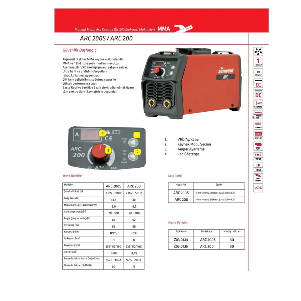 Zenweld Ultimate ARC 200 İnverter Çanta Kaynak Makinesi
