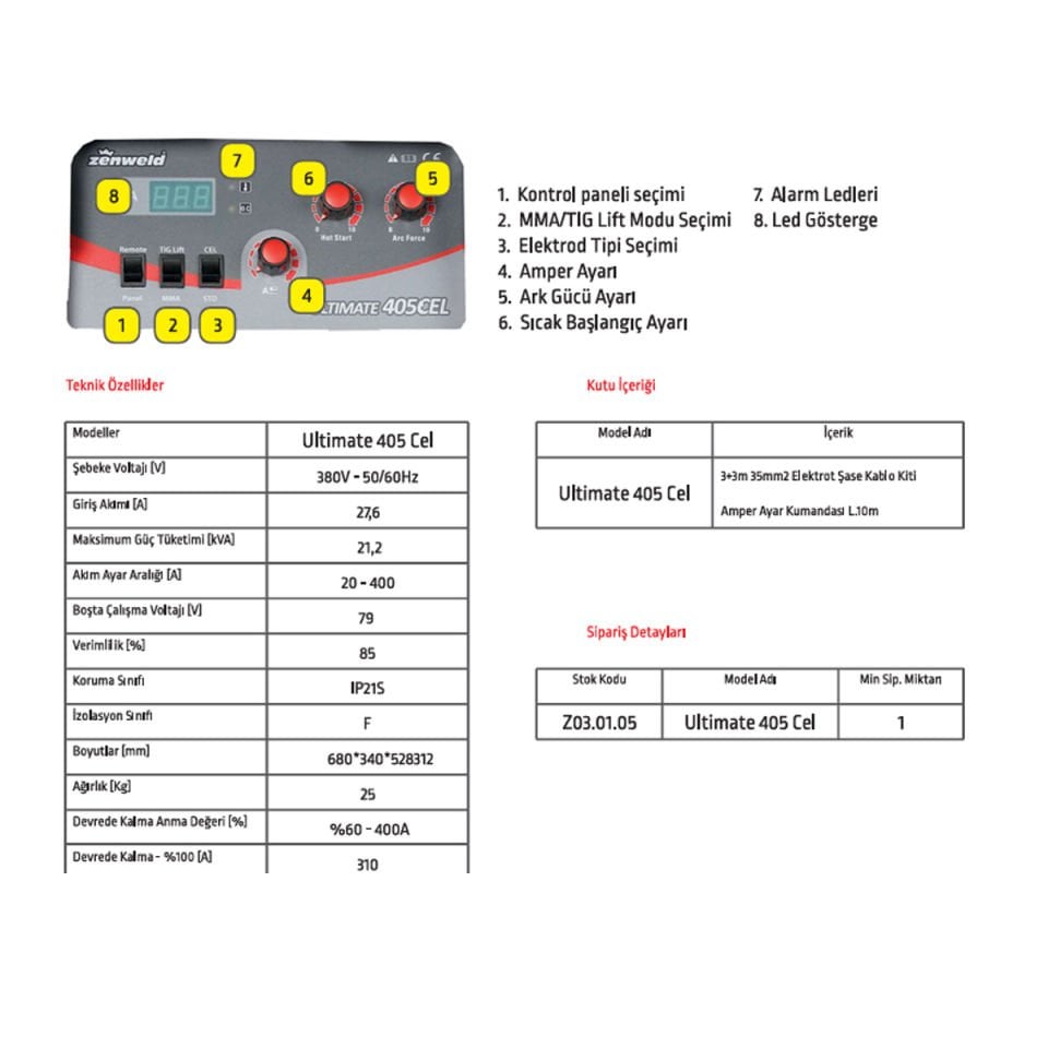 Zenweld Ultimate 405CEL Inverter Elektrot Kaynak Makinesi