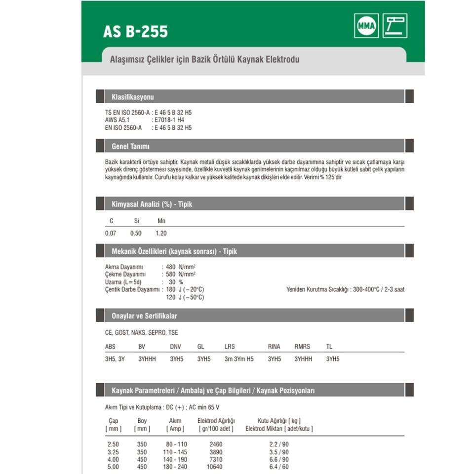 Askaynak AS B 255 3,20x350mm Bazik Kaynak Elektrotu