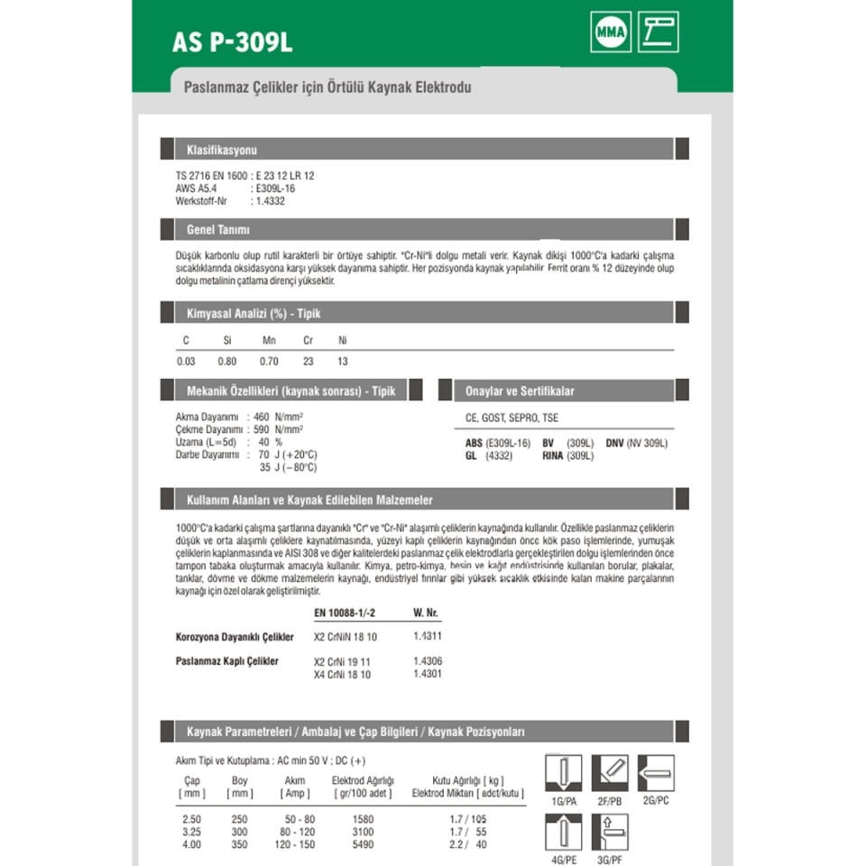 Askaynak AS P 309L Süper 3,20x300mm