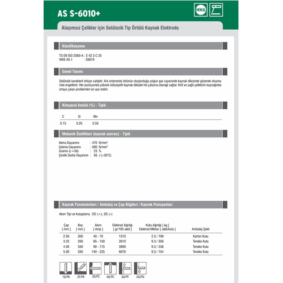 Askaynak AS S 6010+ (Plus) 2,50x300mm Selülozik Elektrot (2,5 Kg)