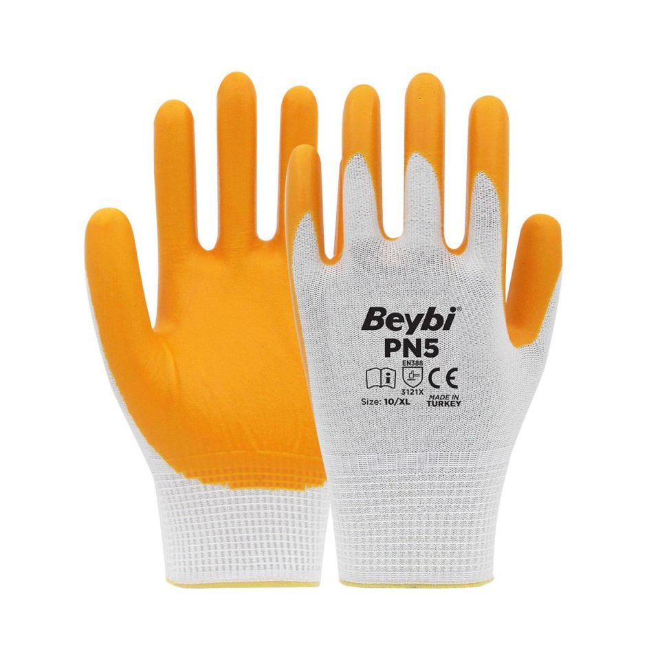 Beybi PN5 Polyester Örme Sarı Nitril İş Eldiveni