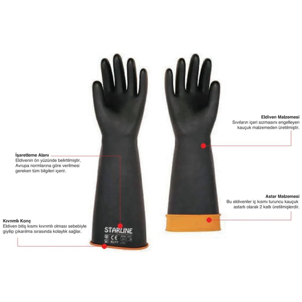 Starline H1-45 Doğal Kauçuk İş Eldiveni Uzun No:11 XXL