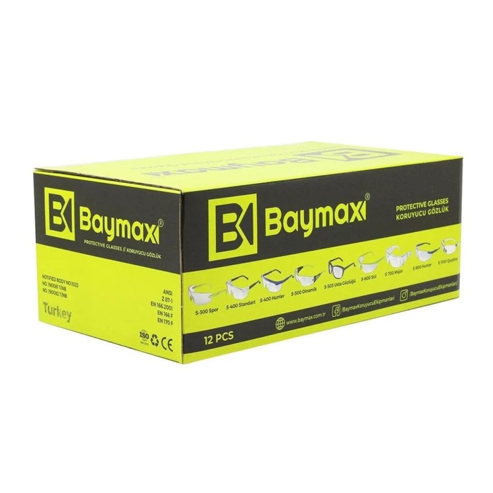 Baymax S-400 Standart Siyah İş Güvenliği Gözlüğü