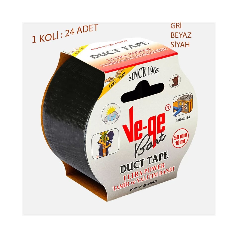 Ve-ge Duct Tamir Bandı 50mm x 10m (Renk Seçenekli, 24'lü Koli)